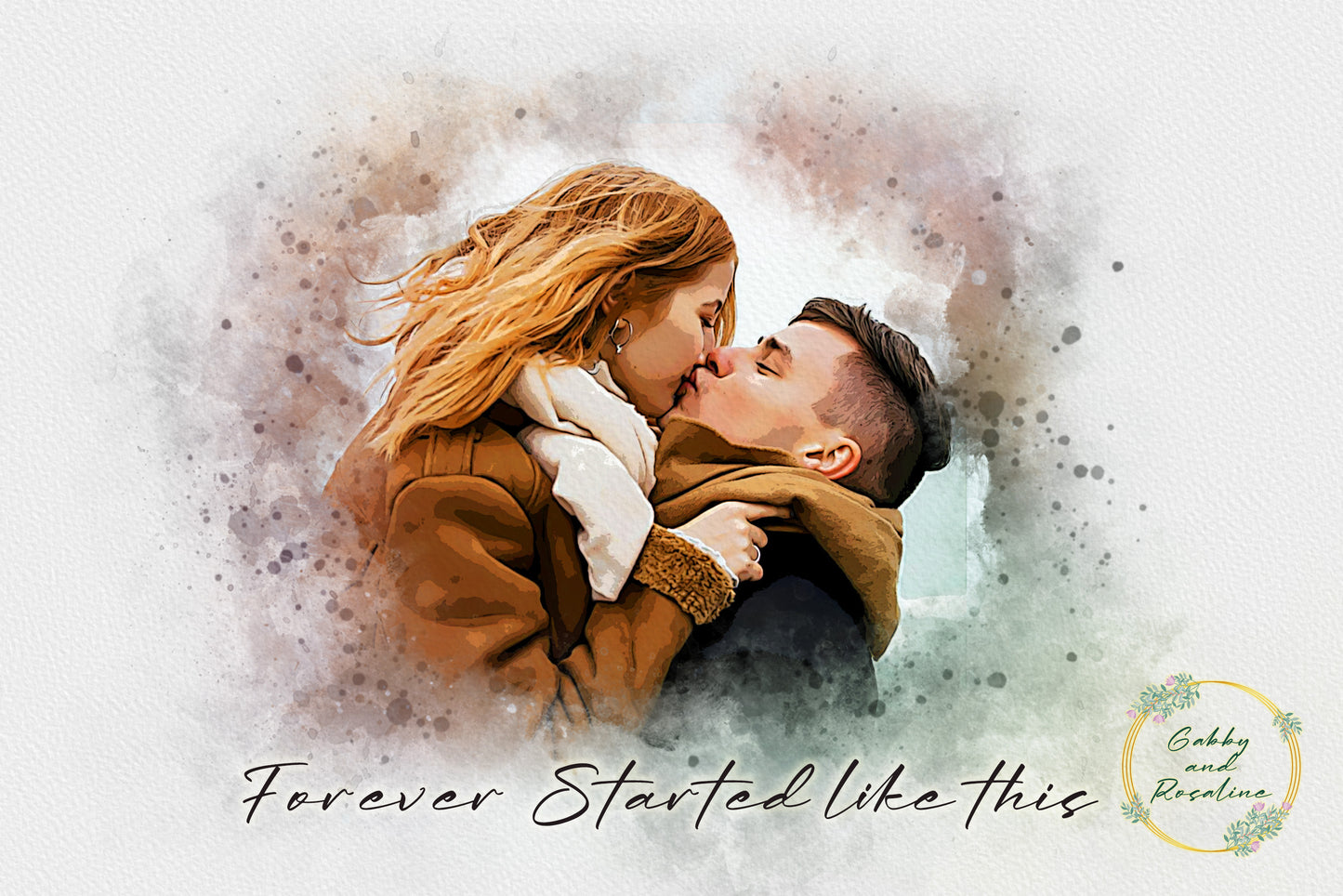 Personalized Custom Watercolor Effect from Photo - Couples