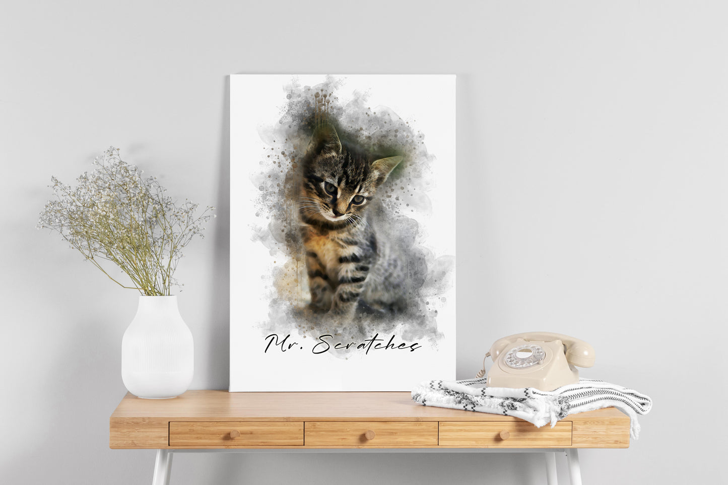 Personalized Watercolor Pet Portrait from Photo - Cat Picture