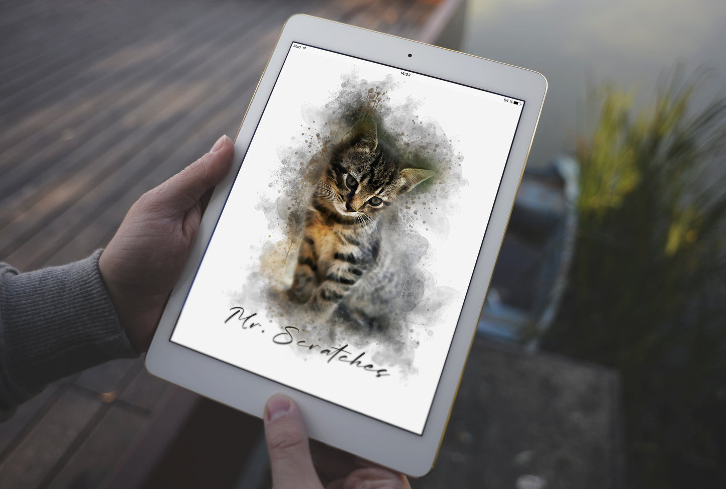 Personalized Watercolor Pet Portrait from Photo - Cat Picture