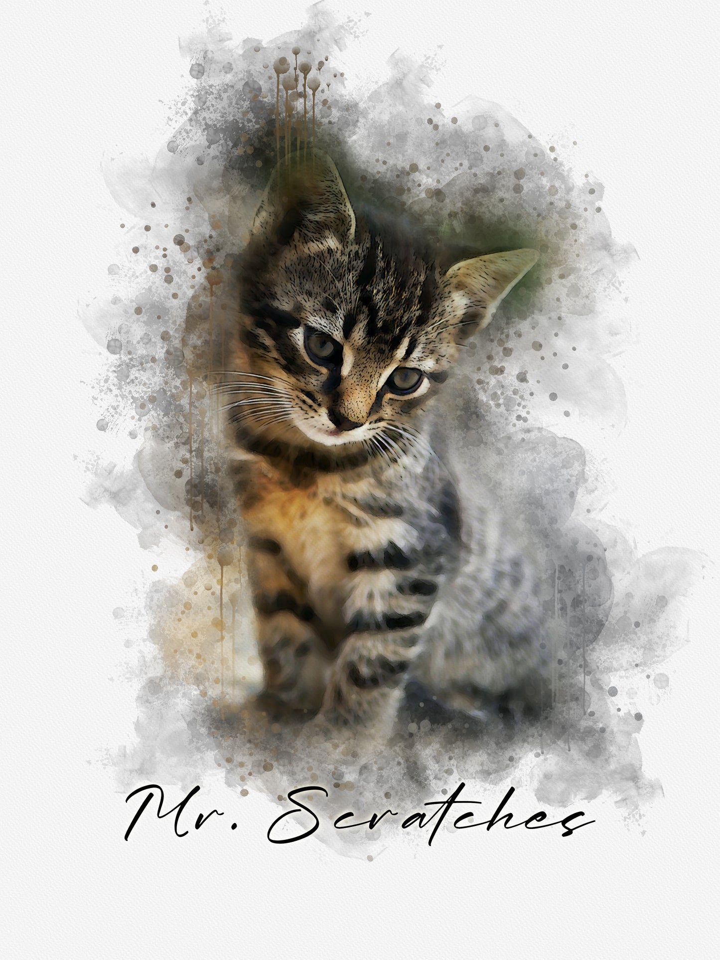 Personalized Watercolor Pet Portrait from Photo - Cat Picture