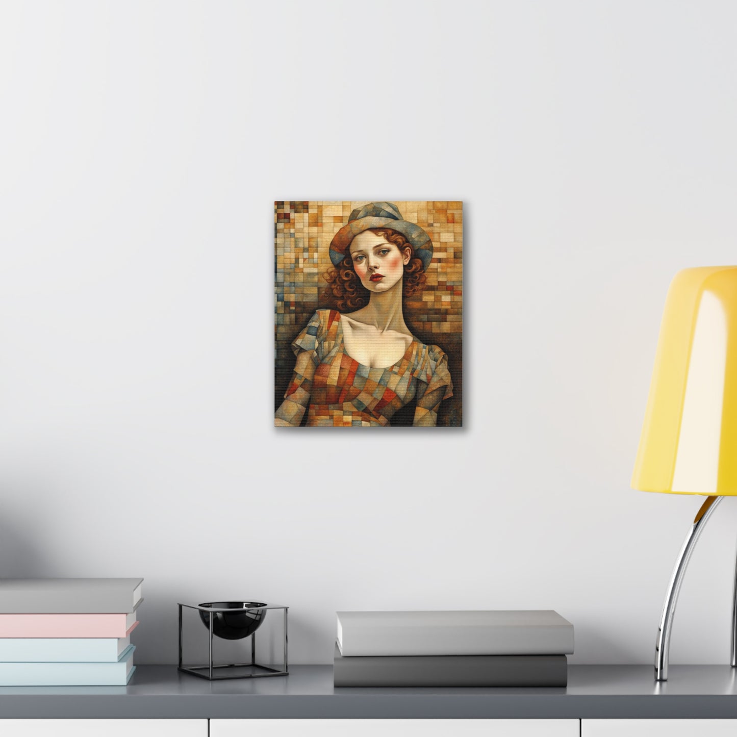 Patchwork Woman Portrait Pensative - Canvas Stretched