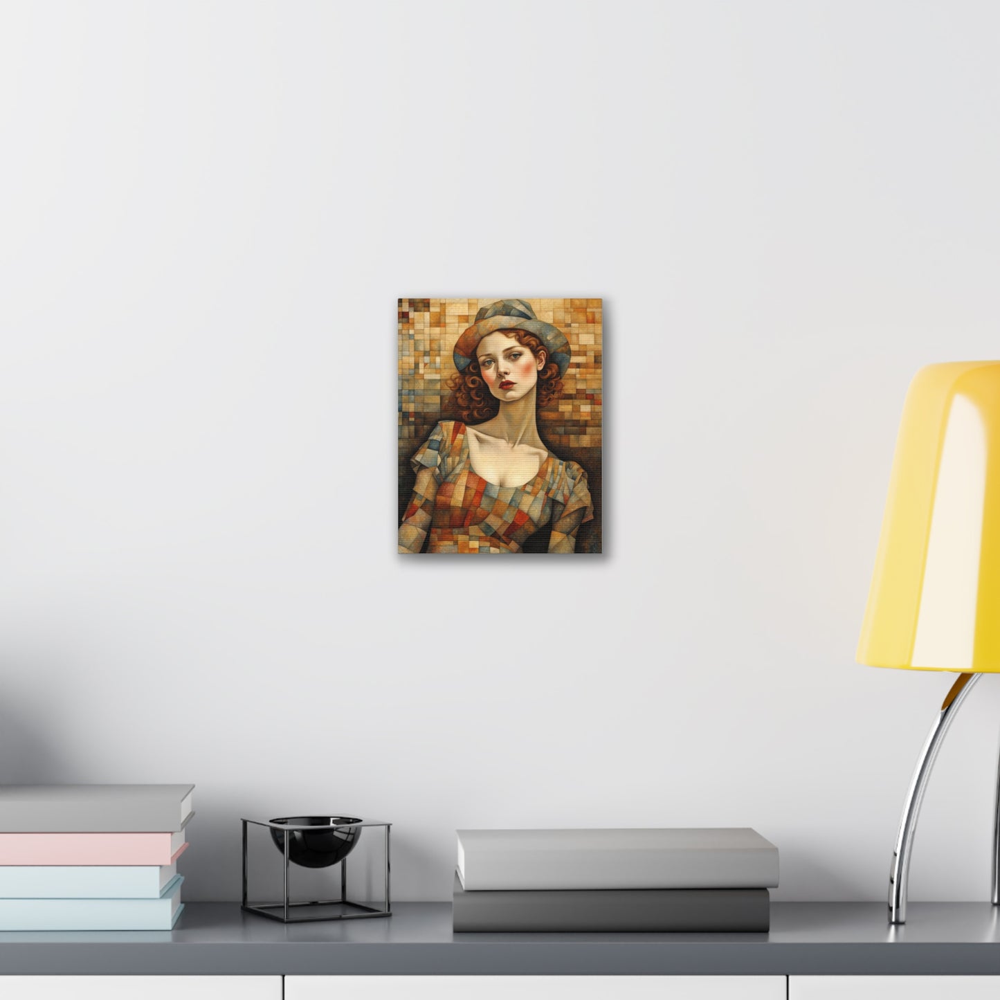 Patchwork Woman Portrait Pensative - Canvas Stretched