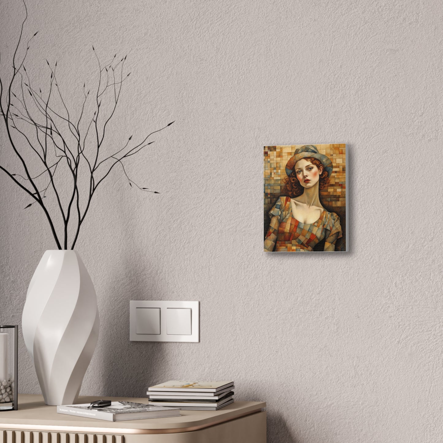 Patchwork Woman Portrait Pensative - Canvas Stretched
