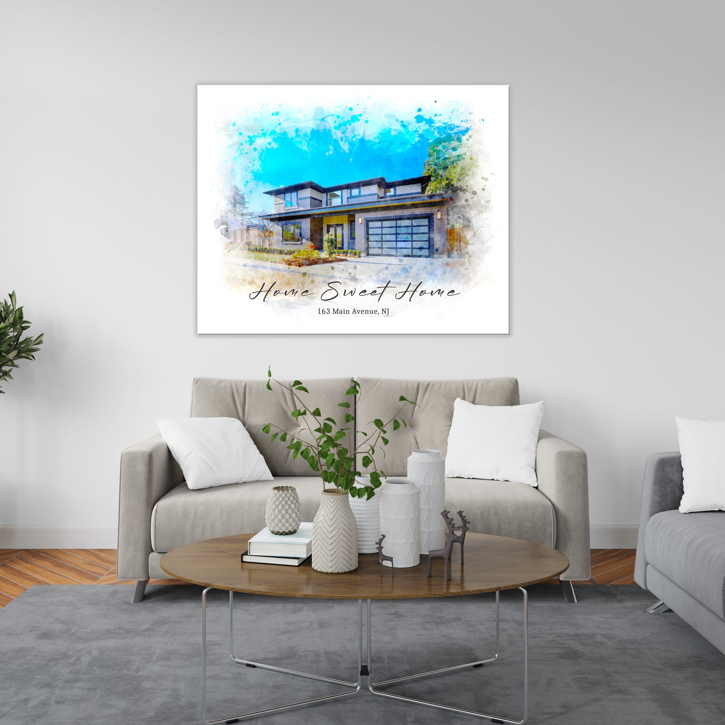 Home Sweet Home Portrait Watercolor Effect from Picture - Personalized Gift For the Family and Friends