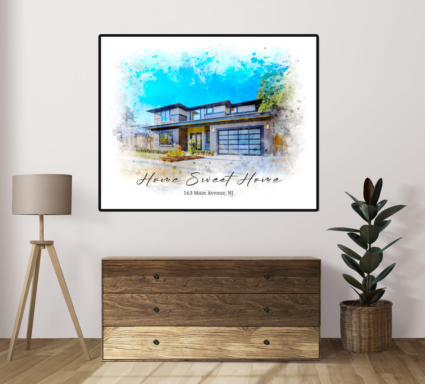 Home Sweet Home Portrait Watercolor Effect from Picture - Personalized Gift For the Family and Friends