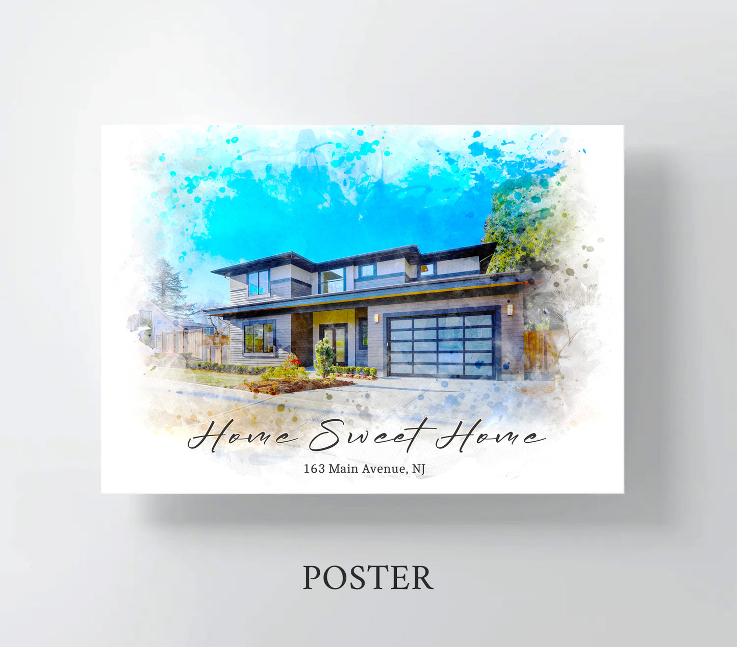 Home Sweet Home Portrait Watercolor Effect from Picture - Personalized Gift For the Family and Friends