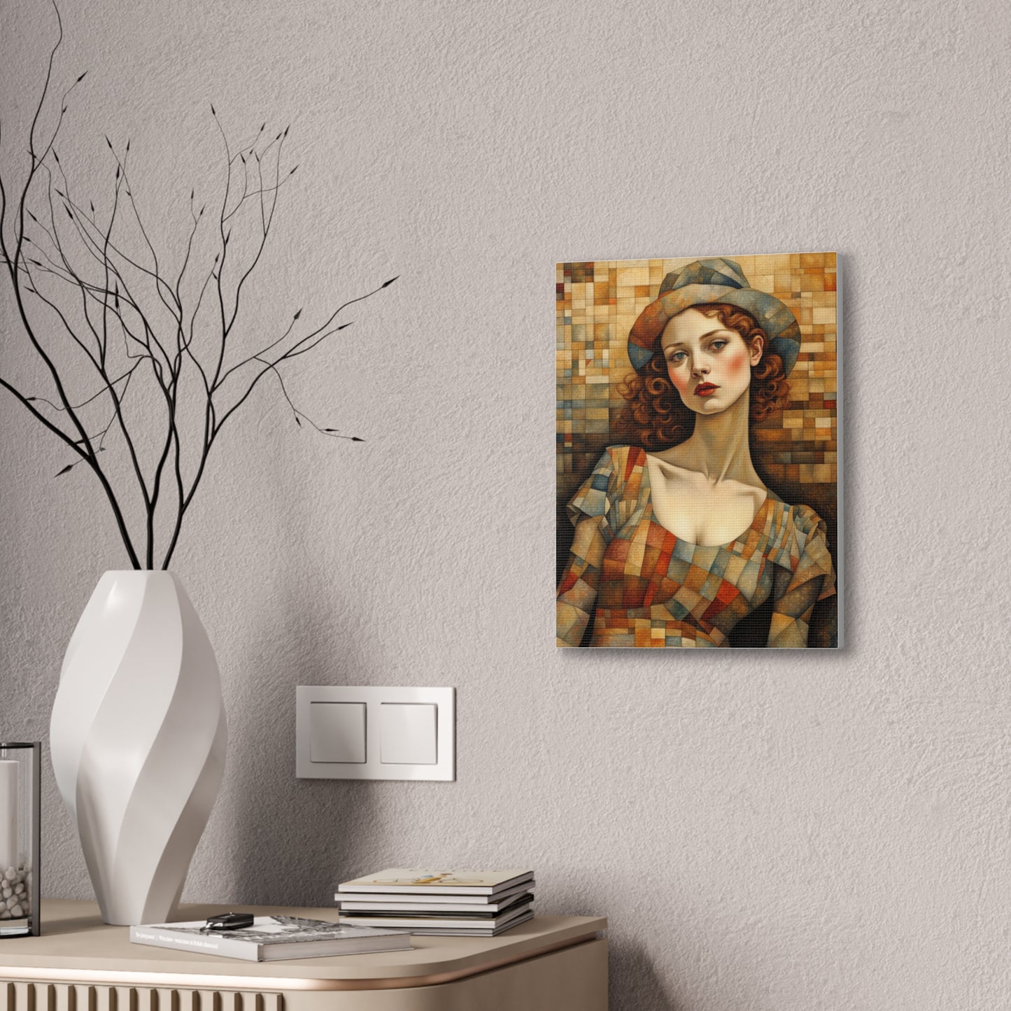 Patchwork Woman Portrait Pensative - Canvas Stretched