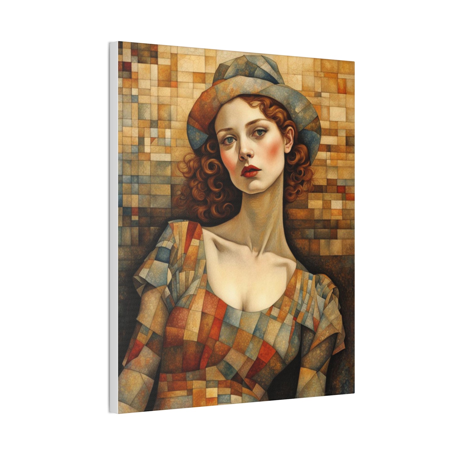 Patchwork Woman Portrait Pensative - Canvas Stretched