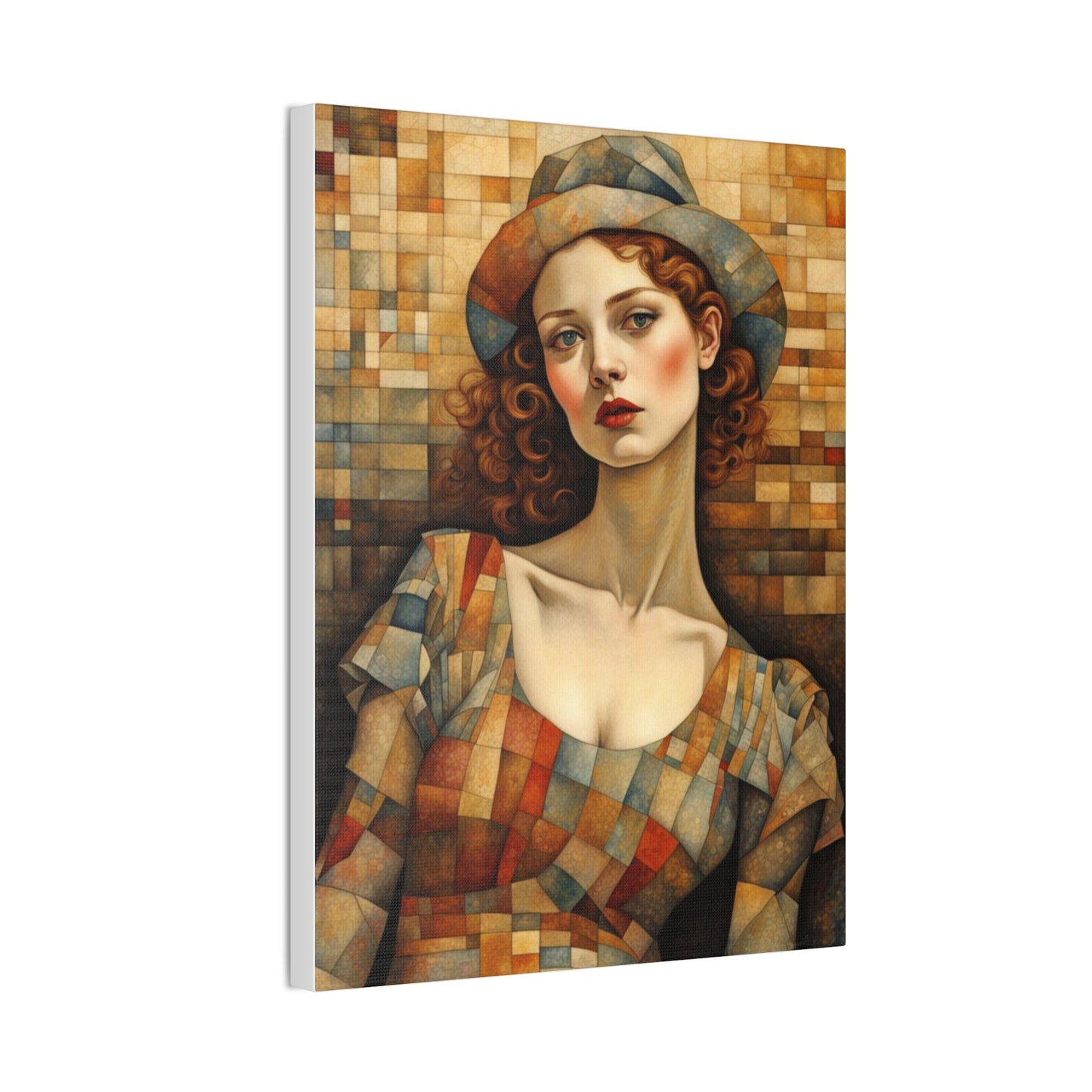 Patchwork Woman Portrait Pensative - Canvas Stretched