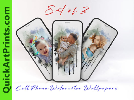 Custom Watercolor Cellphone Wallpaper from Photo, Personalized Gift Set of Three Wallpapers - Digital File Only