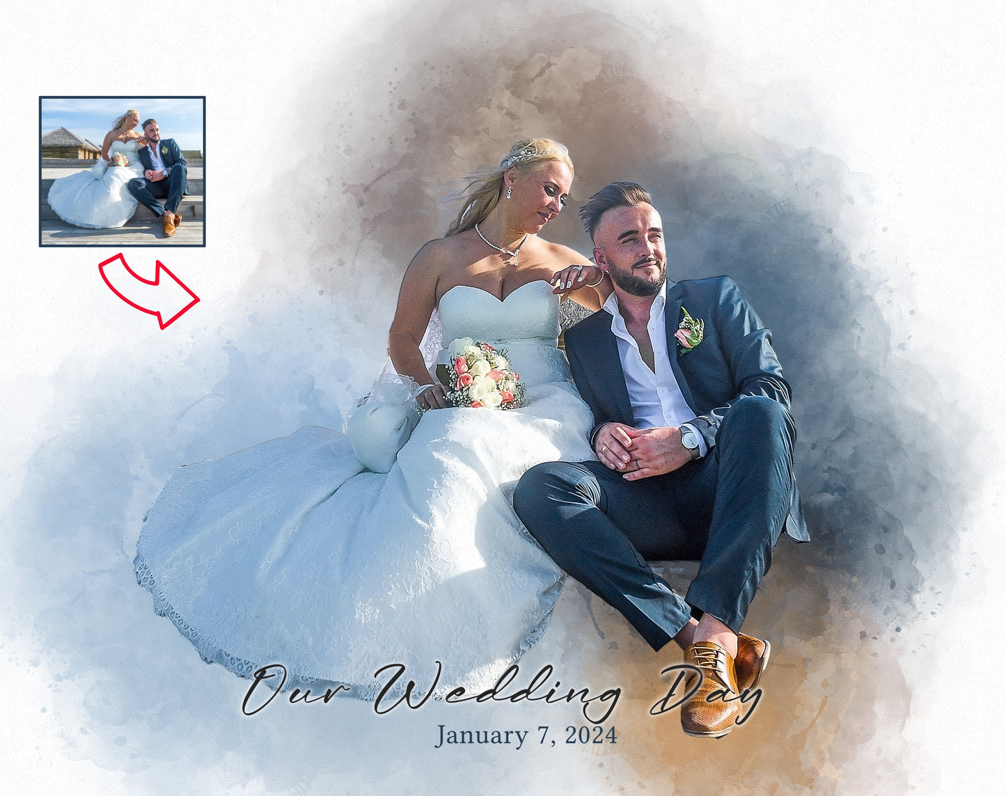 Custom Watercolor Painting, Portrait Painting from Photo, Wedding Portrait